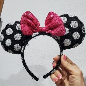 Disney Black & White Polka Dot Sequined Mouse Ears Adult L👀K Disney World Land